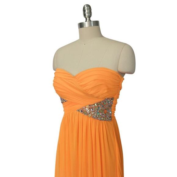 Vintage Y2K Orange Strapless Prom Dress Maxi Gown Size S 7 NWT Formal Embellish - Picture 7 of 11